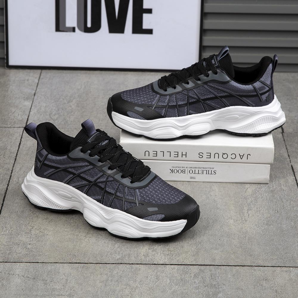 New autumn men's shoes double mesh breathable running sneakers men's running shoes lace-up adhesive casual dad shoes ing
