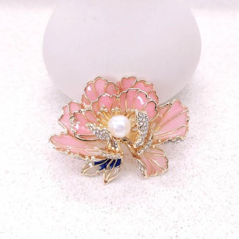 Fashion Chinese Style Enamel Peony Flower Brooches for Women Clothing Coat Party Accessries Gifts