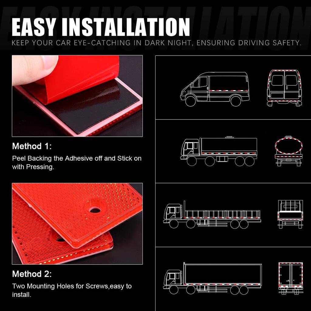 Swpeet 20Pcs Universal Red Plastic Rectangular Stick-On Car Reflector Sticker, Door Reflectors Interior Red Compatible Warning Plate Adhesive
