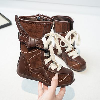 Koreaans Stijl Maillard Boksschoenen Mid-kuit Cowboylaarzen Meisjes' Duitse Trainingslaarzen