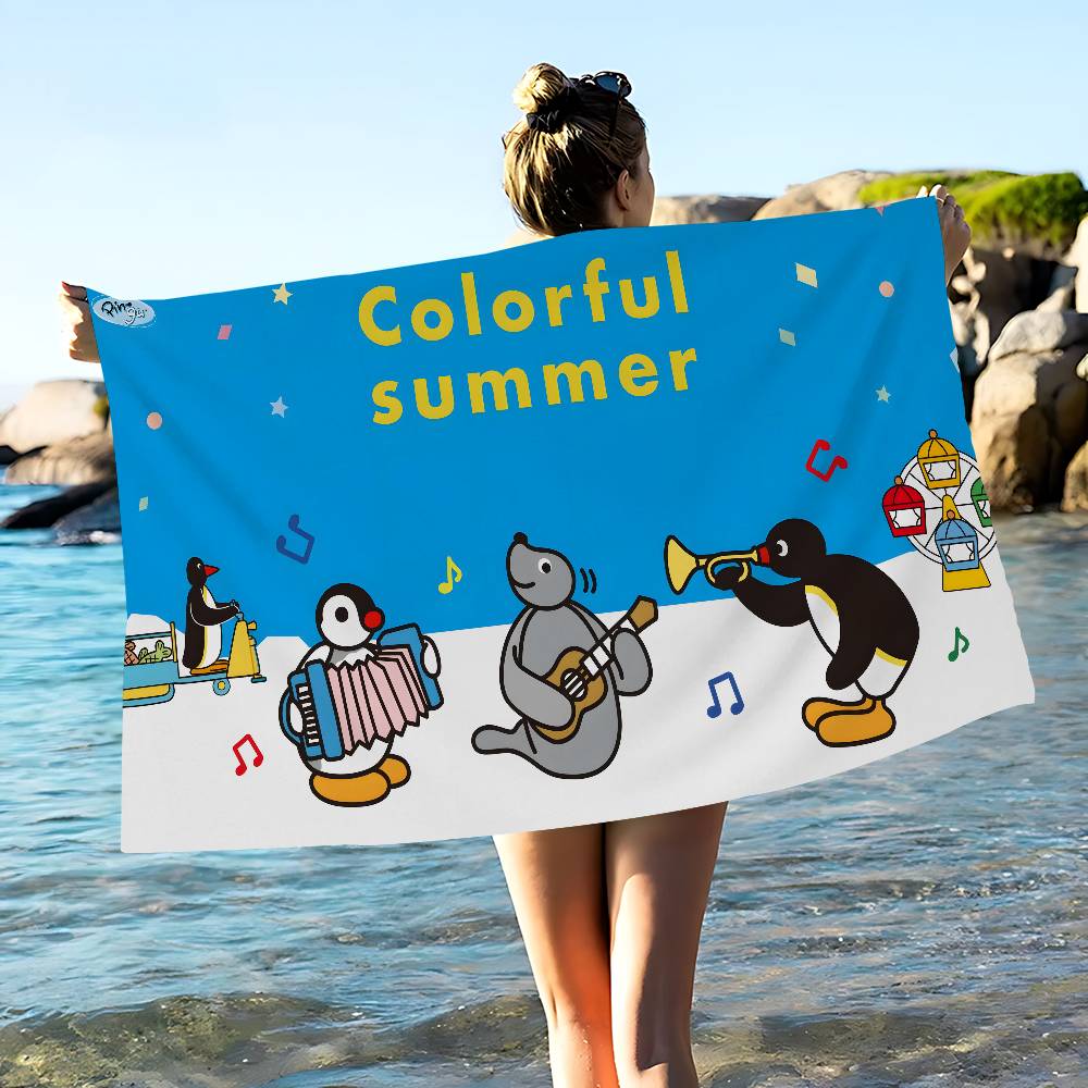 Cartoon Cute P-PinguS Anime Microfiber Blanket Quick Drying Beach Towels Oversized Printing Super Absorbent Pool Towel Blanket