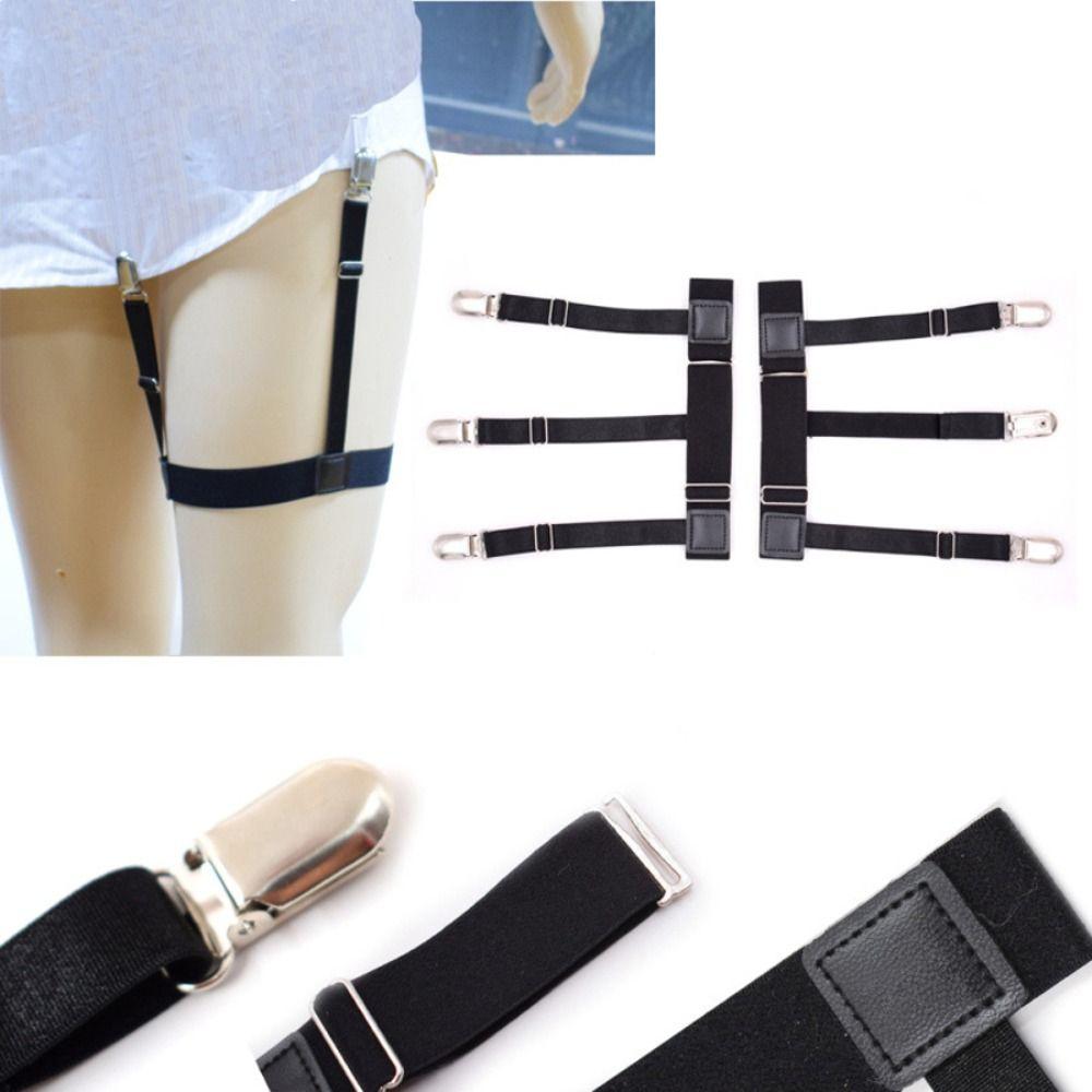1 Pair Elastic Shirt Holder Stays Three Clip Thigh Suspender Garter Socks Fastener Clip Men Women