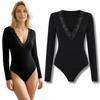 Damen Body Feminin Figurbetont Langarm Klassisch Viskose Schwarz M