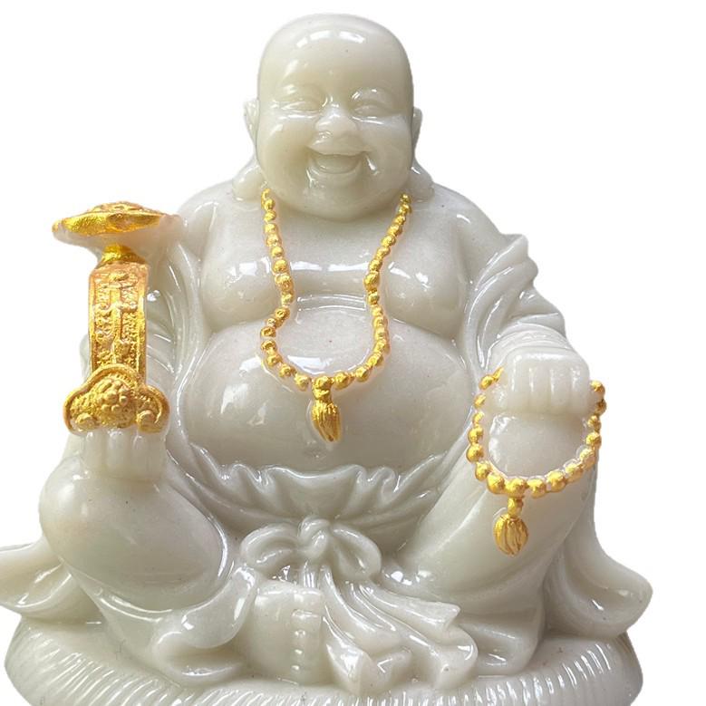 Ivory White Maitreya Laughing Buddha Tea Pet Ornament for Desktop or Car Feng Shui Decor