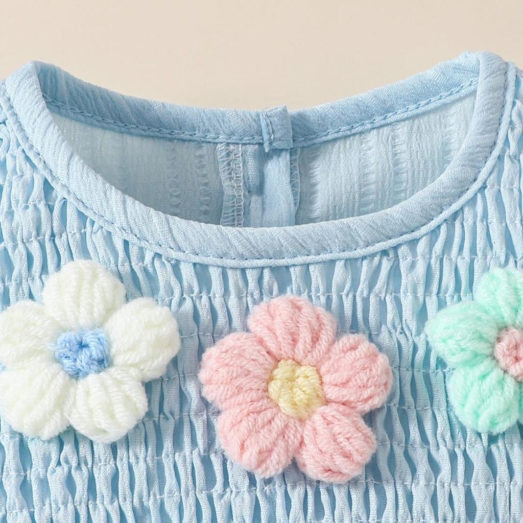 0-18M Neugeborenes Baby Mädchen Outfits Niedliche 3D Strick Blumen Sommerkleidung Säugling Fliegenärmel Bubble Strampler Stirnband Kleidung