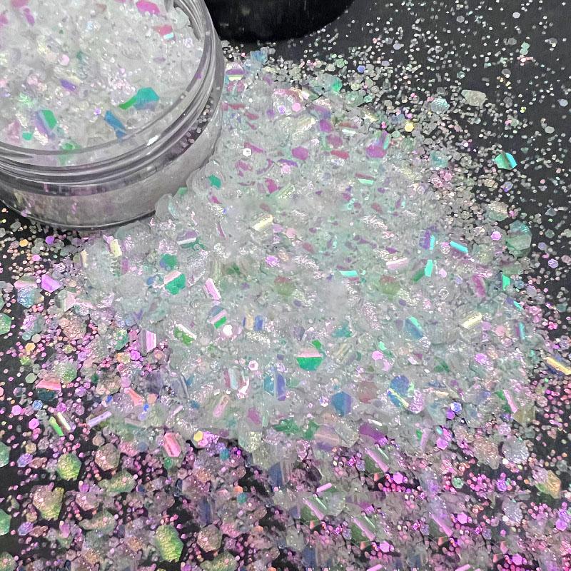 Opal White Cosmetic Polyester Glitter Hexagon Epoxy Resin Chunky Matte Glitter Mix for Snow Globe Tumbler Glitter