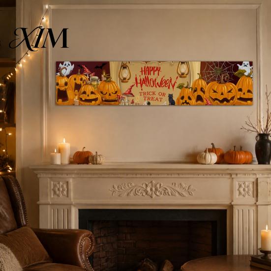 Decorative Scene Setup Large Happy Halloween Banner for Outside, 70 x 15 Inch Yard Sign Front Porch Decor Flag, Spooky Welcome Garden Fence Home Party