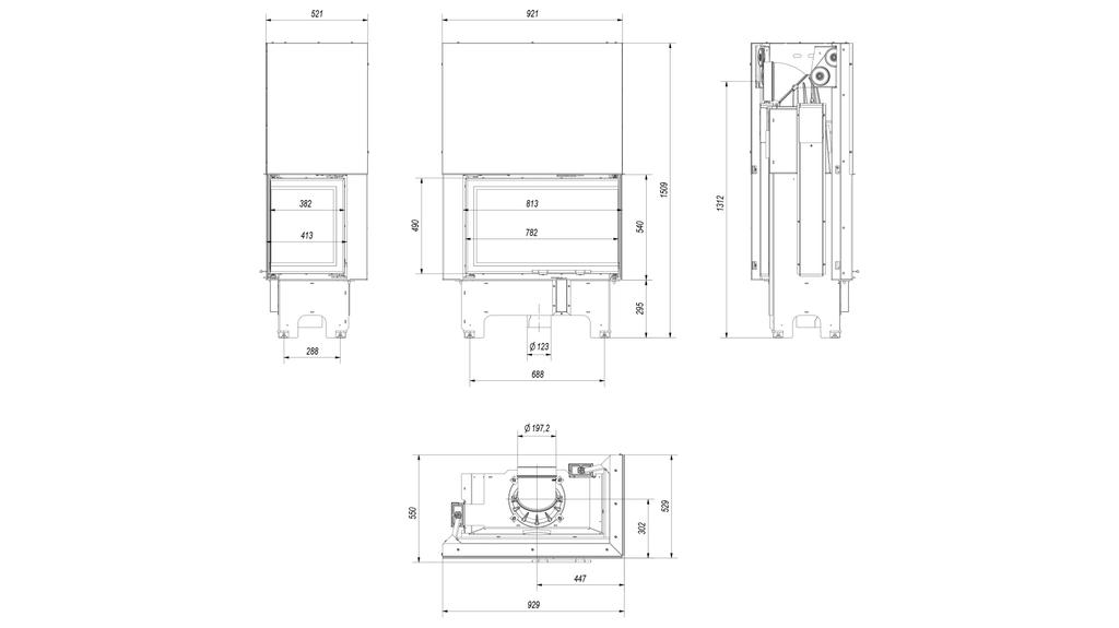 Smart Steel Fireplace KRATKI VNP 810/410 14 kW Ø 200 Lift-up MSK