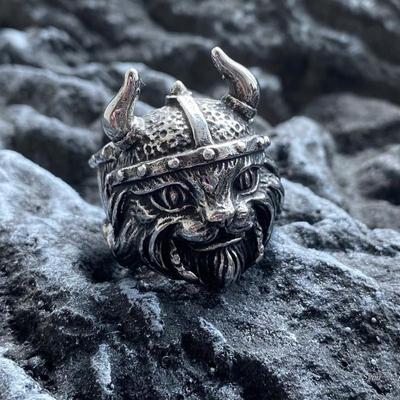 Retro Pierścień Kot Wikingowie Dla Mężczyzn Srebrny Kolor Punk Gotycki Regulowany Otwarty Pierścień Kreatywne Akcesoria Unisex Prezent dla Kotka