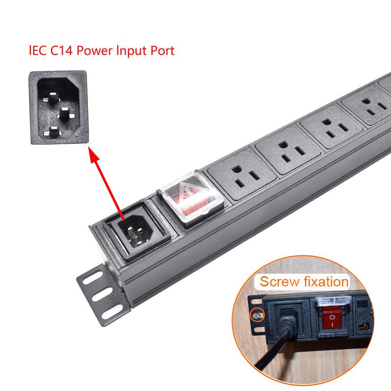 PDU Power Strip Unit IEC C14 port power input 2-10 3Pin US socket Switch cabinet rack wall desktop mounted Socket