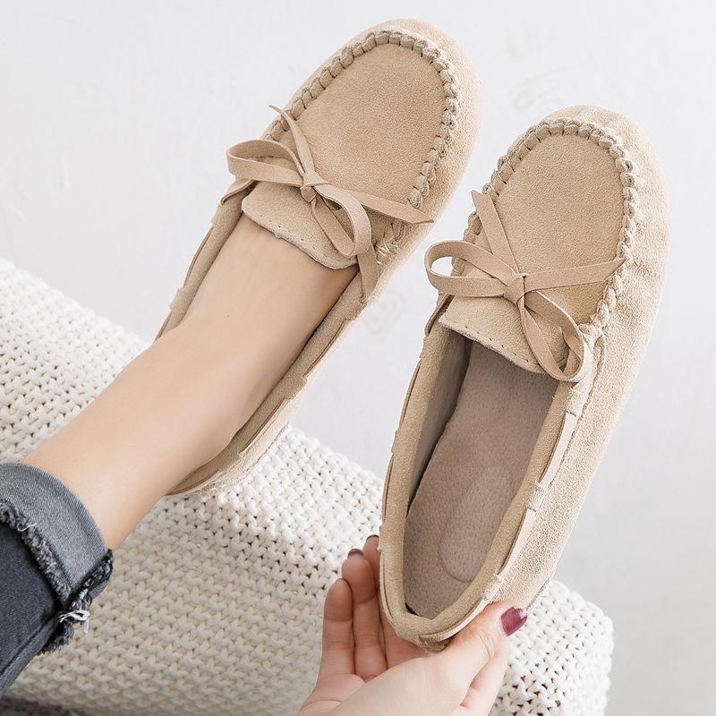 Doudou Shoes Women's New Spring and Autumn Single Shoes Leather Soft Sole Summer Casual Non-slip Pregnant Women Mother Flat Shoes