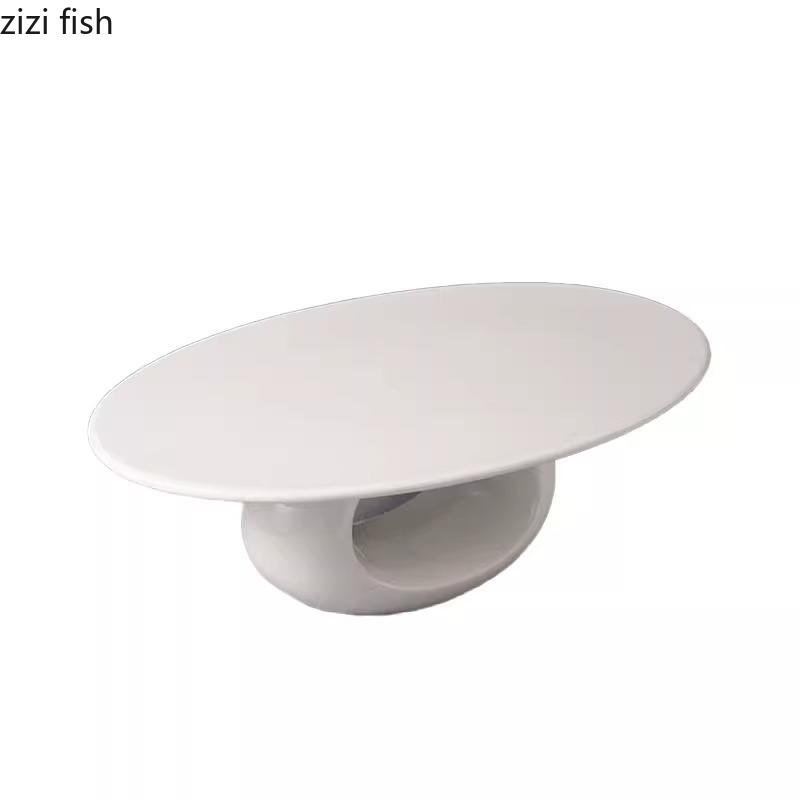 Farfurie Creativă Ceramică cu Picior Înalt, Farfurie Ovală Plată Alb Pur, Farfurie pentru Desert, Farfurii pentru Sushi, Veselă Specială