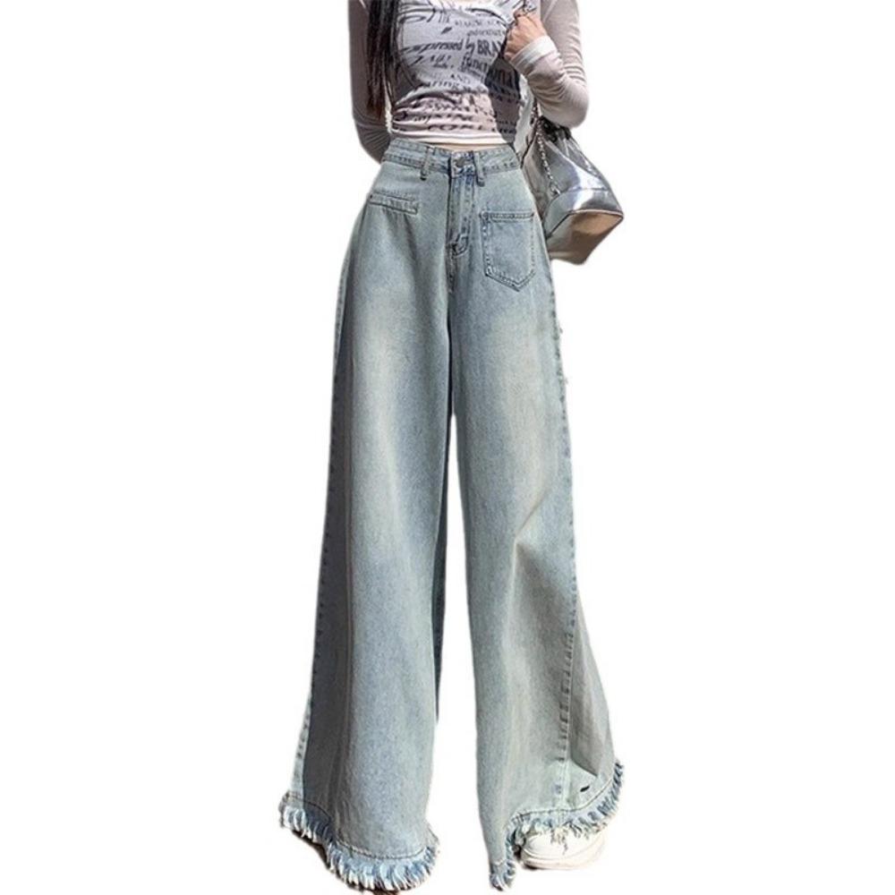 Design Sinn Raue Kante Weite Beine Jeans Damen Klein Hohe Taille Skinny Locker Fallend Gerade Bodenlange Hosen Trend