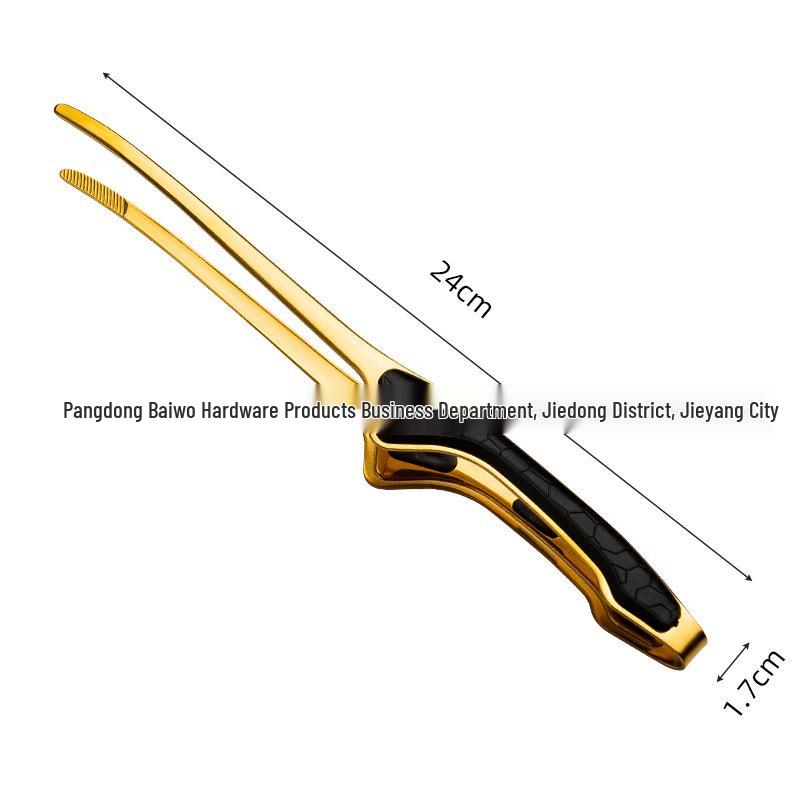 Gold Stainless Steel Korean BBQ Tongs with Green Rubber Handle, Japanese Restaurant Style Grilling Tongs for Steak and Food.