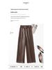 2025 Autumn Winter Women's High Waist Straight Leg Leather Pants, Wide Leg, Plus Velvet, Casual Loose Cropped Fit, Style 514.