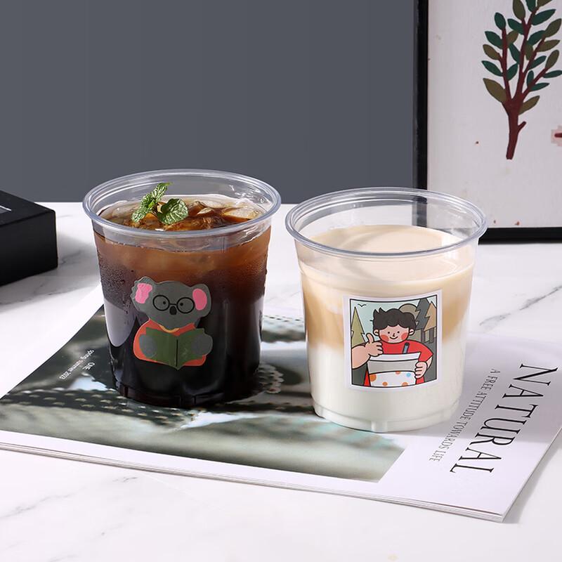 BJ Disposable Thickened Milk Tea and Coffee Cup with Lid, Straw, and Stickers