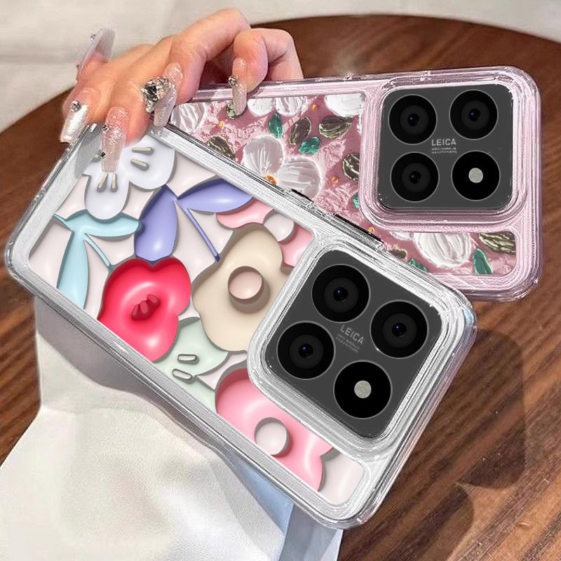 Cute Oil Painting Flower Phone Case Cover For Xiaomi 13T 11T Poco F6 X6 Pro Redmi Note 13 12 11 10 Pro Max Slim Soft Shockproof Clear Silicone Shell