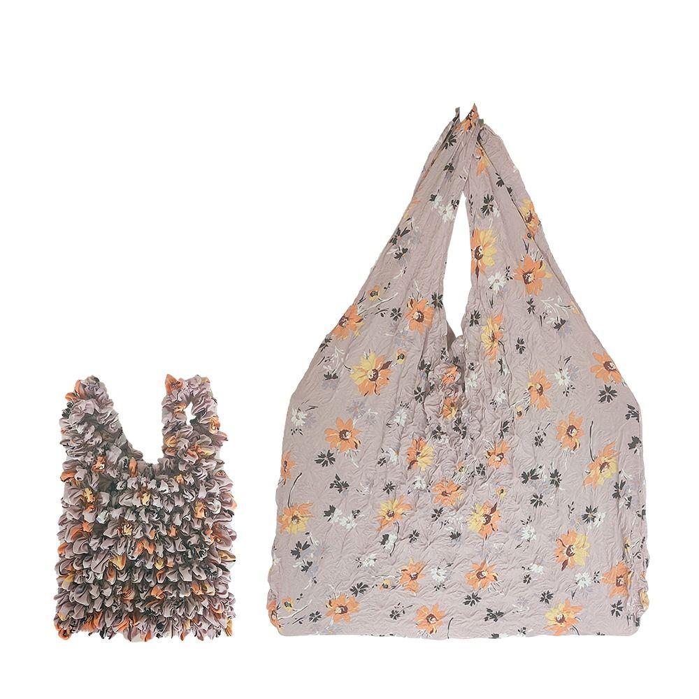 Elastic Handheld Shopping Bag Expansion Floral Paddy Bag Portable Foldable Stretch Bag  Snack