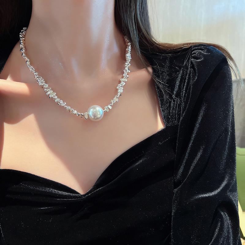 A Few Taels Of Broken Silver Imitation Pearl Geometric Irregular Chain Necklace Mori Fashion Temperament Collarbone Chain Simple Item Decoration