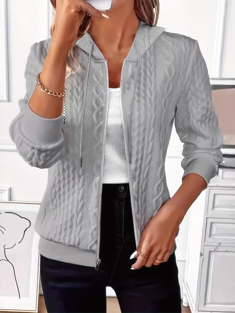 

Женская повседневная куртка с капюшоном на молнии - Пальто с длинными рукавами, эластичными манжетами и капюшоном на шнурке, однотонная универсальная верхняя одежда на осень/зиму 2XL серый