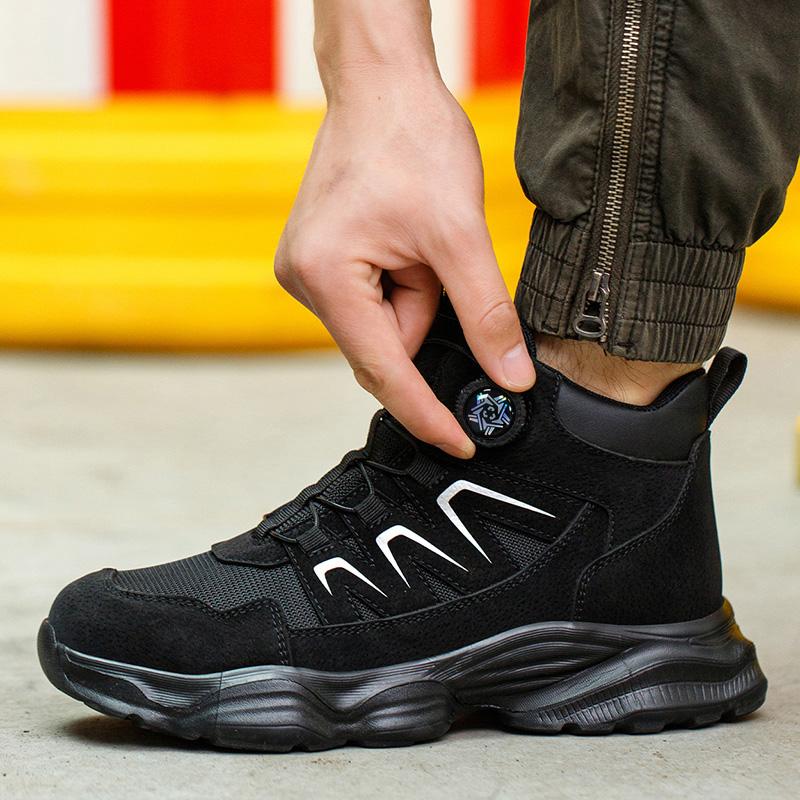 Rotating Button Safety Shoes Man Boots Anti Smash Anti Piercing Steel Toe Safety Working Footwear Lightweight Breathable Work Boots