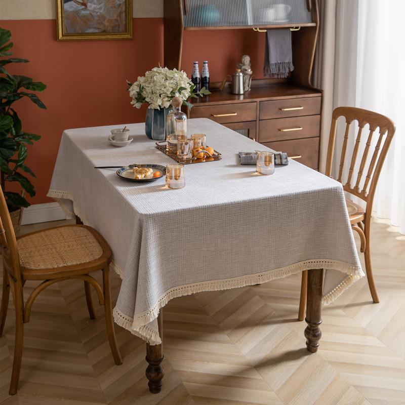 Xiaoxiang Silver Silk Tablecloth Solid Color Polyester Jacquard Fringed Rectangular Dining Table Coffee Table Tablecloth Cover Towel