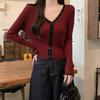 {Six Wool} 2025 Autumn and Winter Thin New V-neck Contrasting Color Short Thermal Knitted Sweater Casual Versatile Women