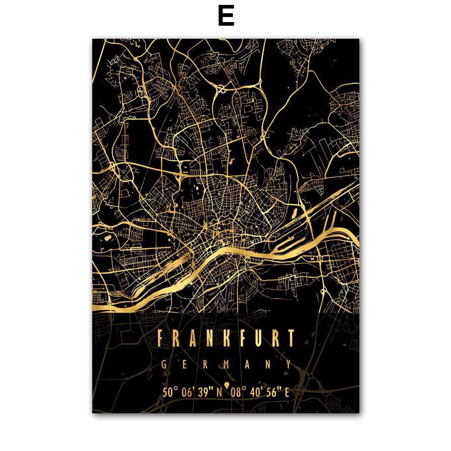 Schwarz Goldene Deutschland Berlin Stadtplan Poster Und Drucke Wand Kunst Leinwand Malerei Dekoration Wandbilder Wohnzimmer Wohnkultur