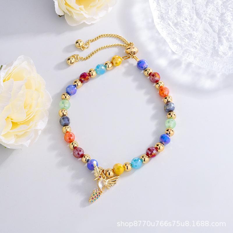 Colorful Crystal Bead Pendant Bracelet, Trendy European and American Fashion