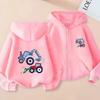 Kids AutumnWinter Thickened ZipHoodie,Cute Cartoon Excavator Tractor Print,Warm Soft Zip Up Sweat Jacket,Casual Kids Outerwear With Front Hand Pockets