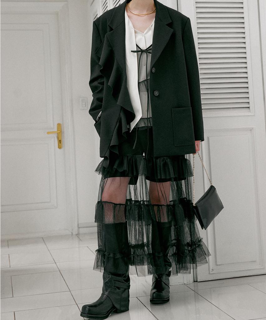 DEWEDEWE Balletcore Mesh Dress_Black
