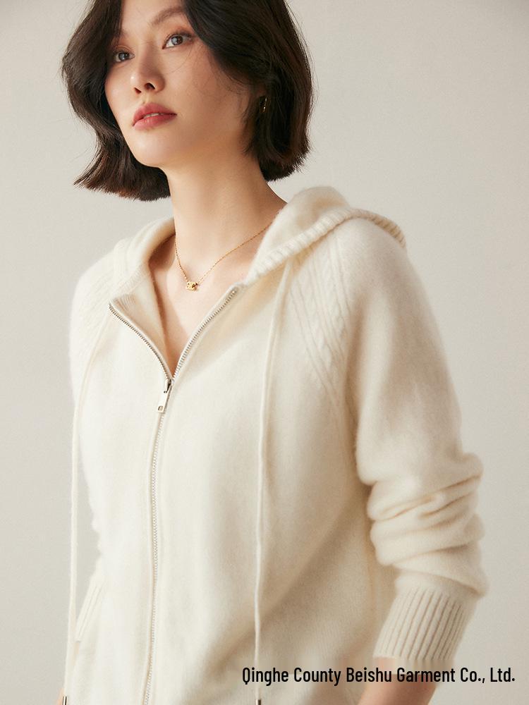 2024 Autumn-Winter Women's Cashmere Hooded Cardigan Knitwear Top