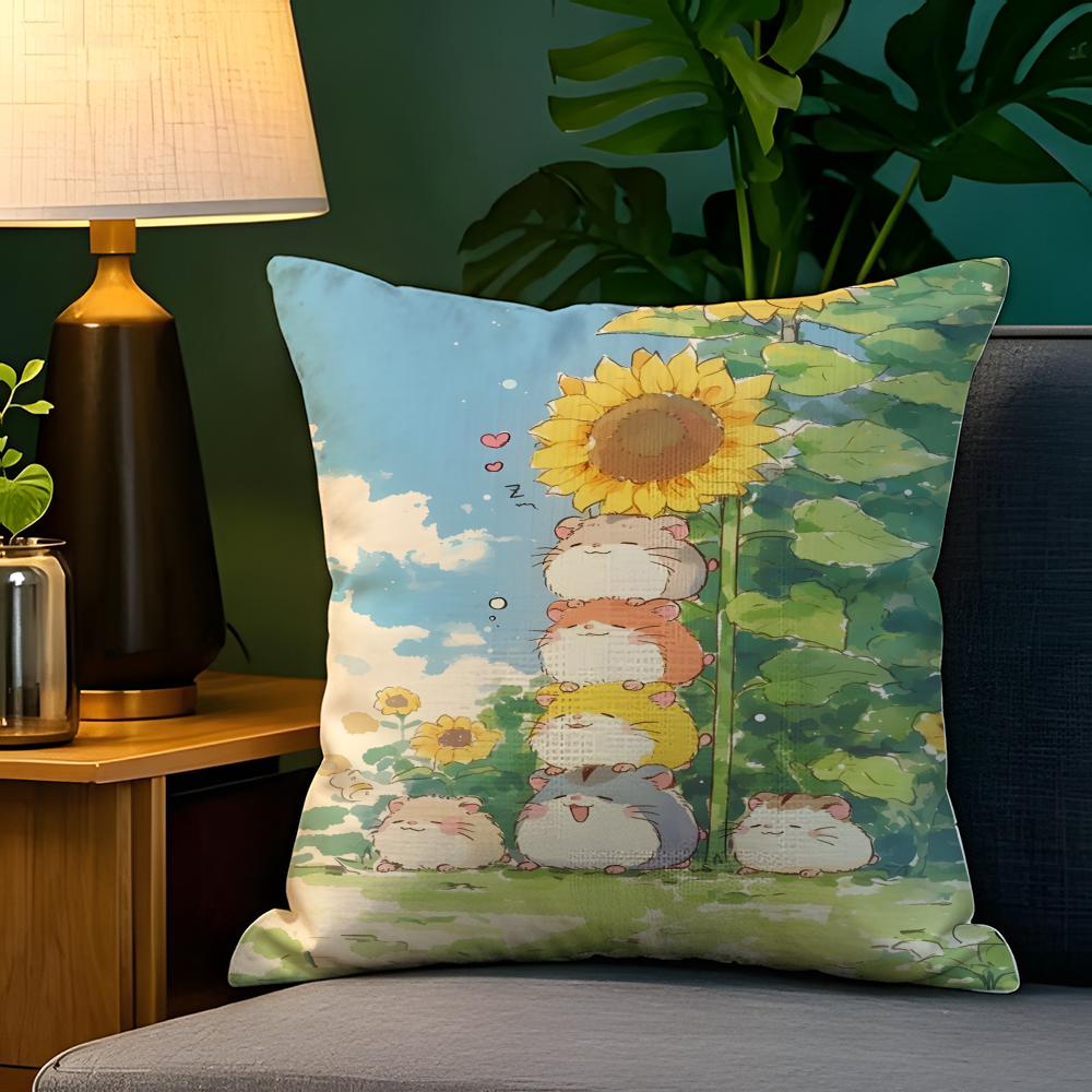 Spring Sunshine Cat Illustrations  Pillow Case Natural Linen Pillow Case DoubleSided Decor Sofa Pillowcase Home Decor