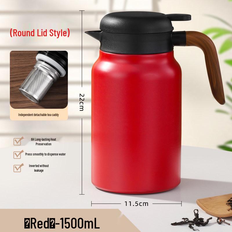 Portable Large Capacity Stainless Steel Tea Stewing Pot with Wooden Handle and Water Separator