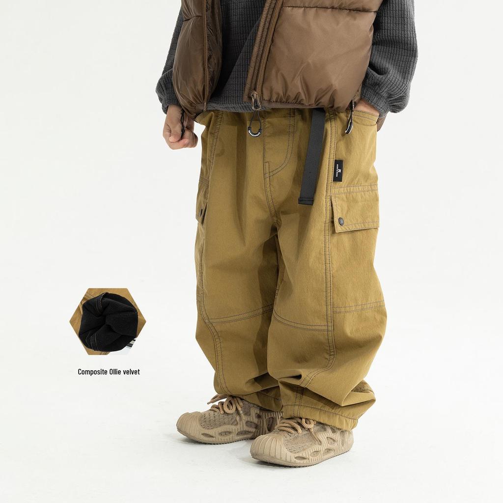 2025 New Boys' Fleece-Lined Outdoor Winter Hiking Pants - Warm Casual Baby Pants