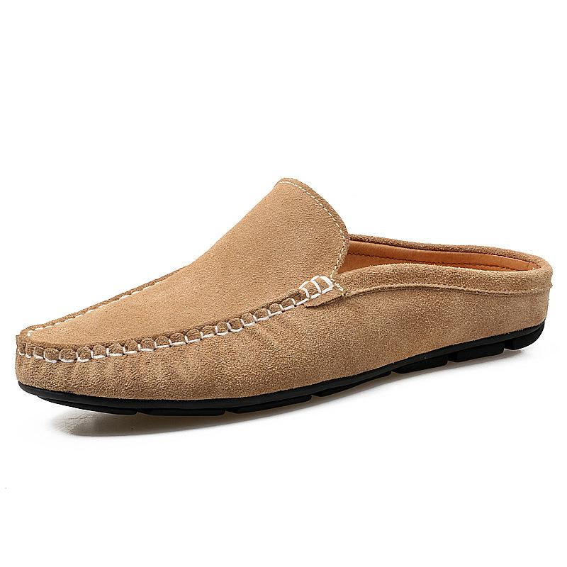 Fashion Summer Mules Suede Leather Half Shoes For Men Casual Mens Penny Loafers Slipper Slip On Flats Lazy Driving Shoes Man Moccasin