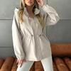 Windjacke für Damen Leichtgewichtige Druckknöpfe Reißverschluss Kapuzenjacke Taillenzug Kordel Winddichtes Oberbekleidungsstück mit Taschen für Reise Outdoor