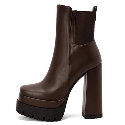 Fashion Women's Ankle Boots Platform 2024 Trends Black Short Boot Winter Autumn Leather Gothic Punk Heels Party Shoes Lady Large Size 45
