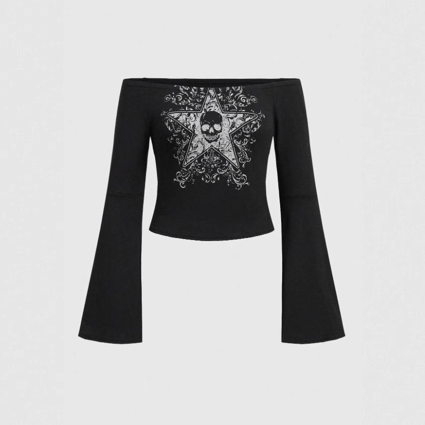 2026 Autumn/Winter Retro Street Style Y2K Printed Slim Fit Women's Tops