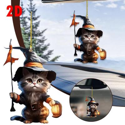NEU Niedliches Acryl Halloween Hexe Katze Laterne Ornament Katze Geformter Kürbis Hängender Anhänger Für Auto Tasche Schlüsselanhänger Dekor C1D5