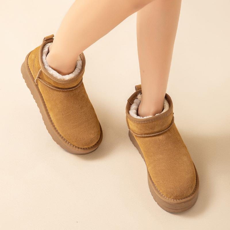 Zhou Dongyu Song Yanfei Thick-soled Snow Boots Women's New Leather Heightening Short Tube Piled Thickened Cotton Shoes
