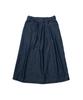 Cotton Bell Waist Belt Shirred Denim Skirt - Indigo