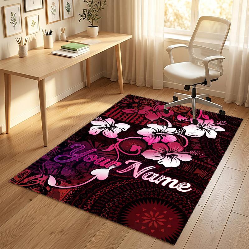Floral Garden Theme Crystal Velvet Rug Personalized Custom Name Text Soft Floor Mat Home Decor