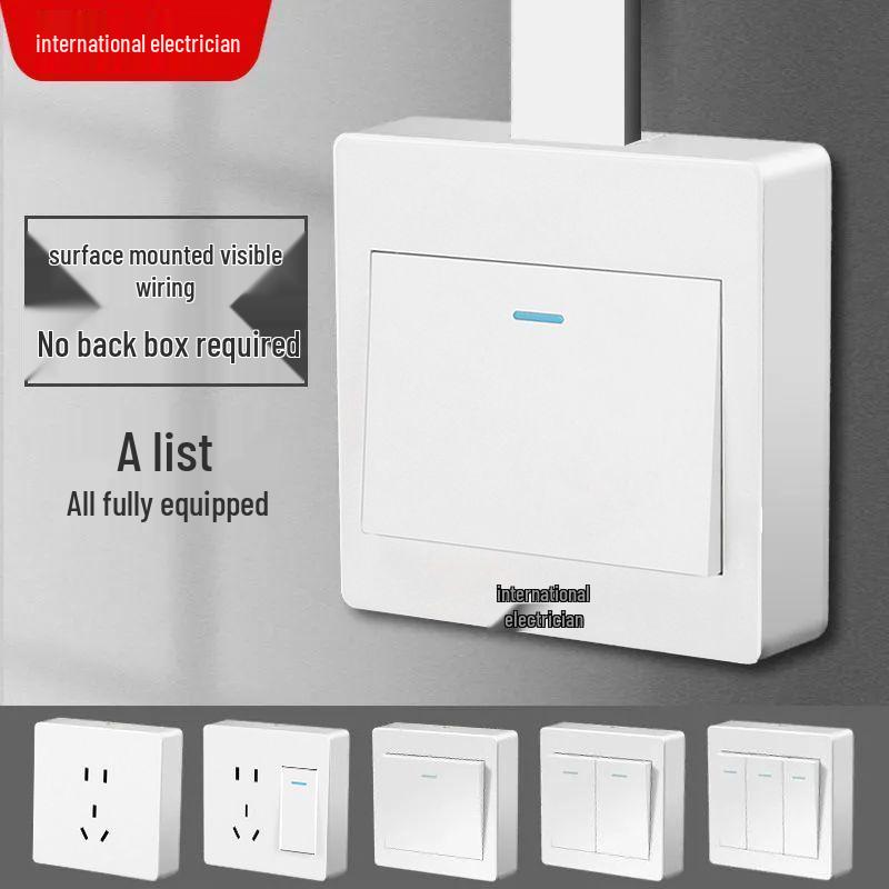 Ultra-Thin One-Way Multi-Control Electrical Surface Switch & Socket Panel with Box