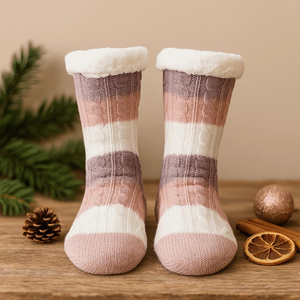 Fried Dough Twist Stripe Fleece Socks Thicken Winter Floor Socks Cute Coral Fleece Socks  Girls