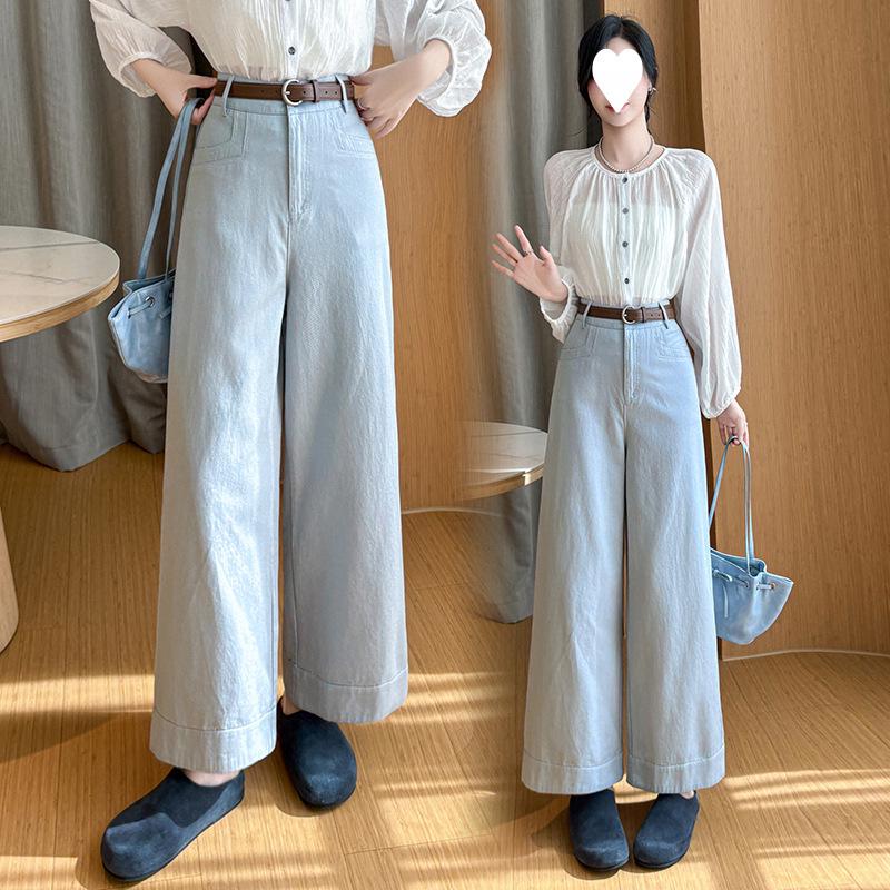 

2026 Spring/Summer Women s High-Waisted Silk Cotton Loose Wide-Leg Nine-Point Casual Pants M синий