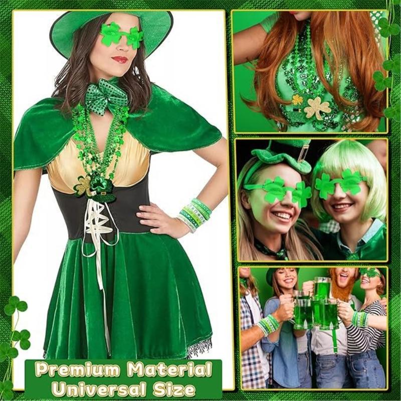 Saint Patricks Day Accessories Party Favors Shamrock Glasses Beaded Necklace for Irish Saint Patrick's Day Decorations