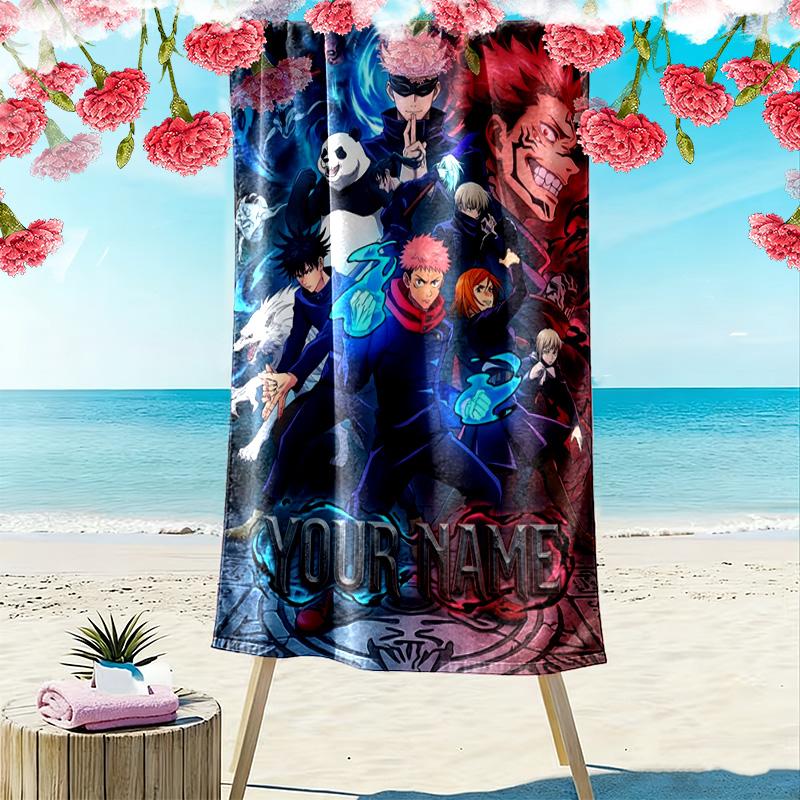 Name Custom Jujutsu Kaisen Print Beach Towel, Large Soft Quick Dry Towel for Beach Camping Swimming