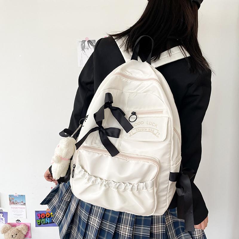 College Stijl Schattige Contrasterende Kleur Strik Geplooide Persoonlijkheid Studenten Rugzak Rugzak Voor Vrouwen Dames Handtas(Geen hanger)