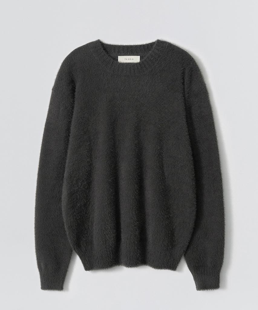 EZIO WOMEN W Fluffy Angora Round Knit_Charcoal